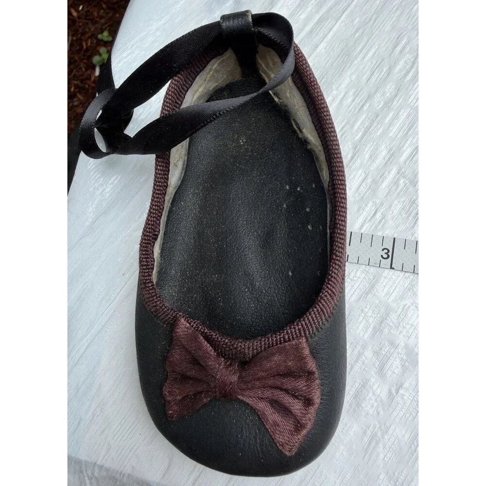 Vintage Baby Shoes Black Burgundy Velvet Bows Ribbon Tie Antique Infant Shoes
